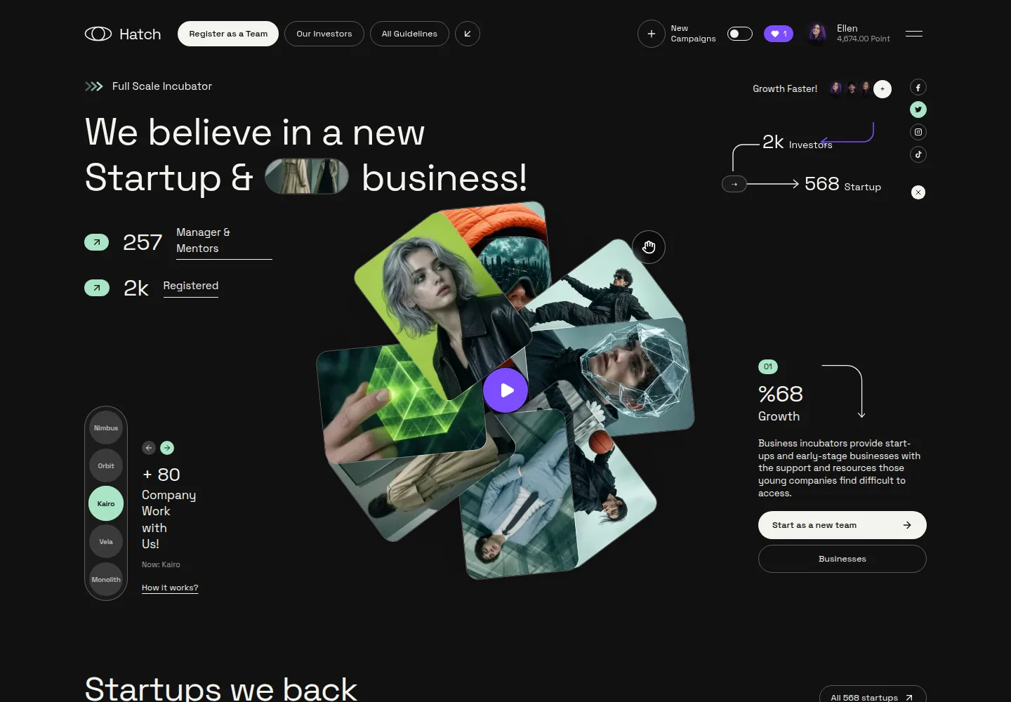 Hatch concept website homepage