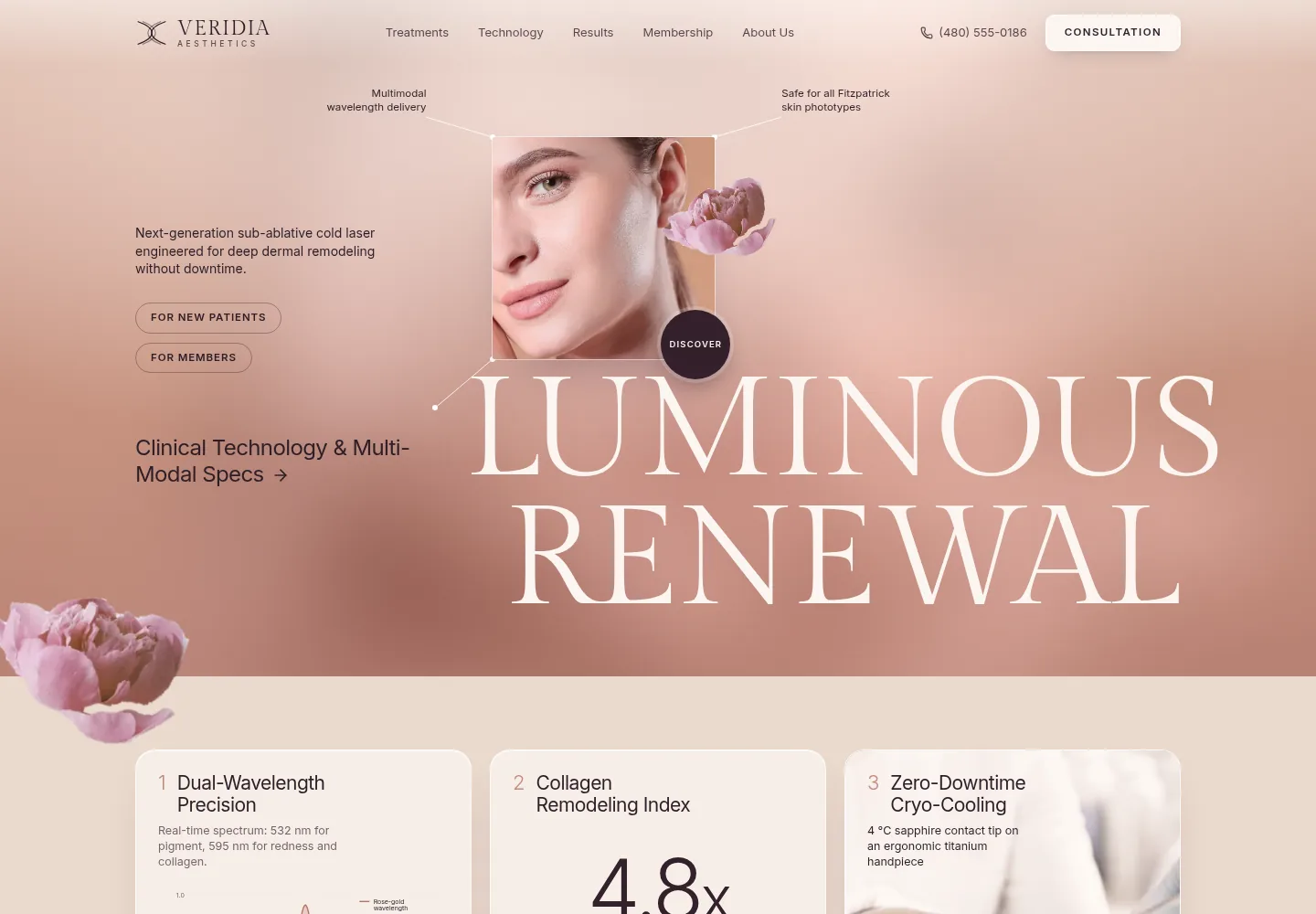 Veridia Aesthetics concept website homepage