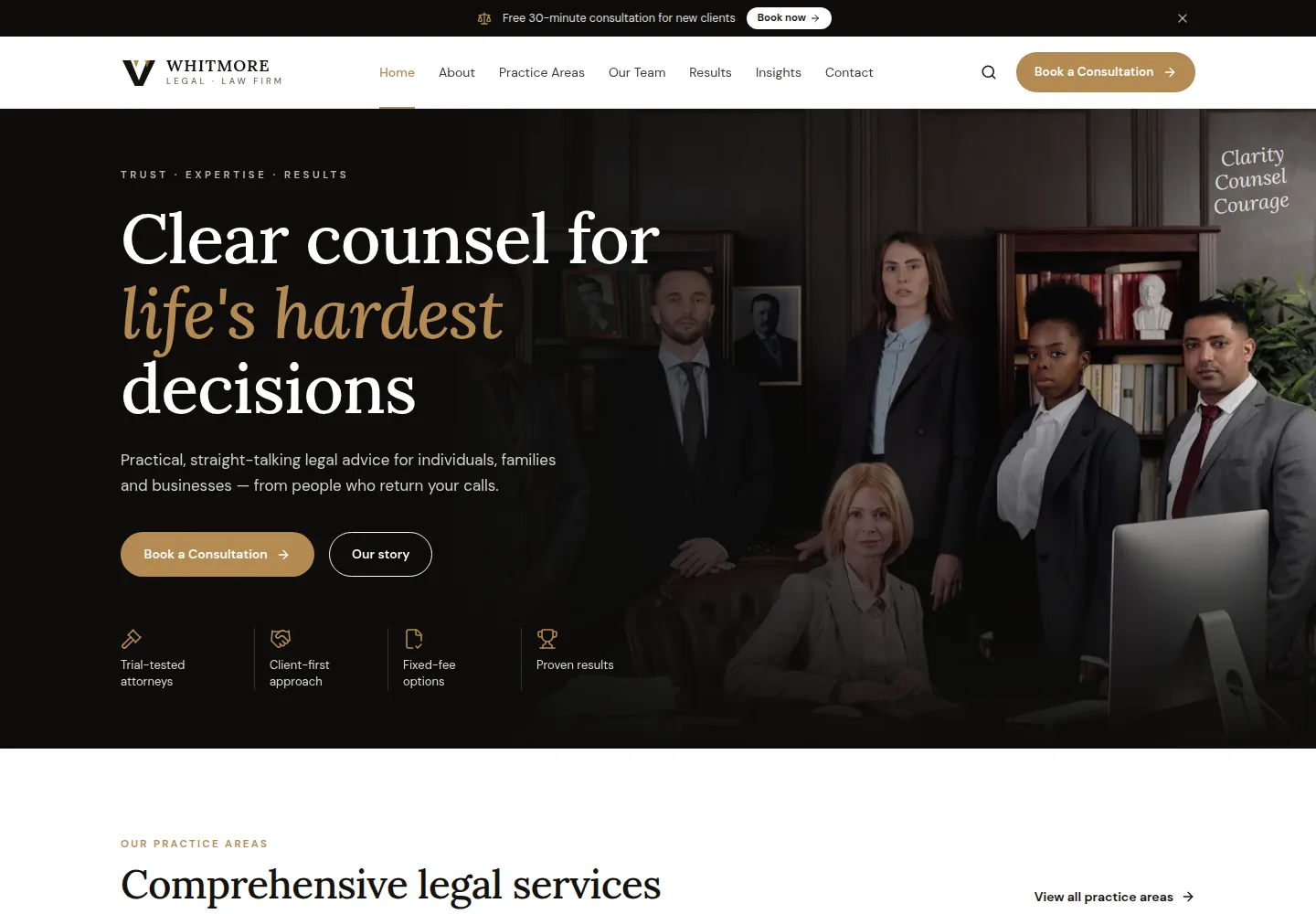 Whitmore Legal concept website homepage