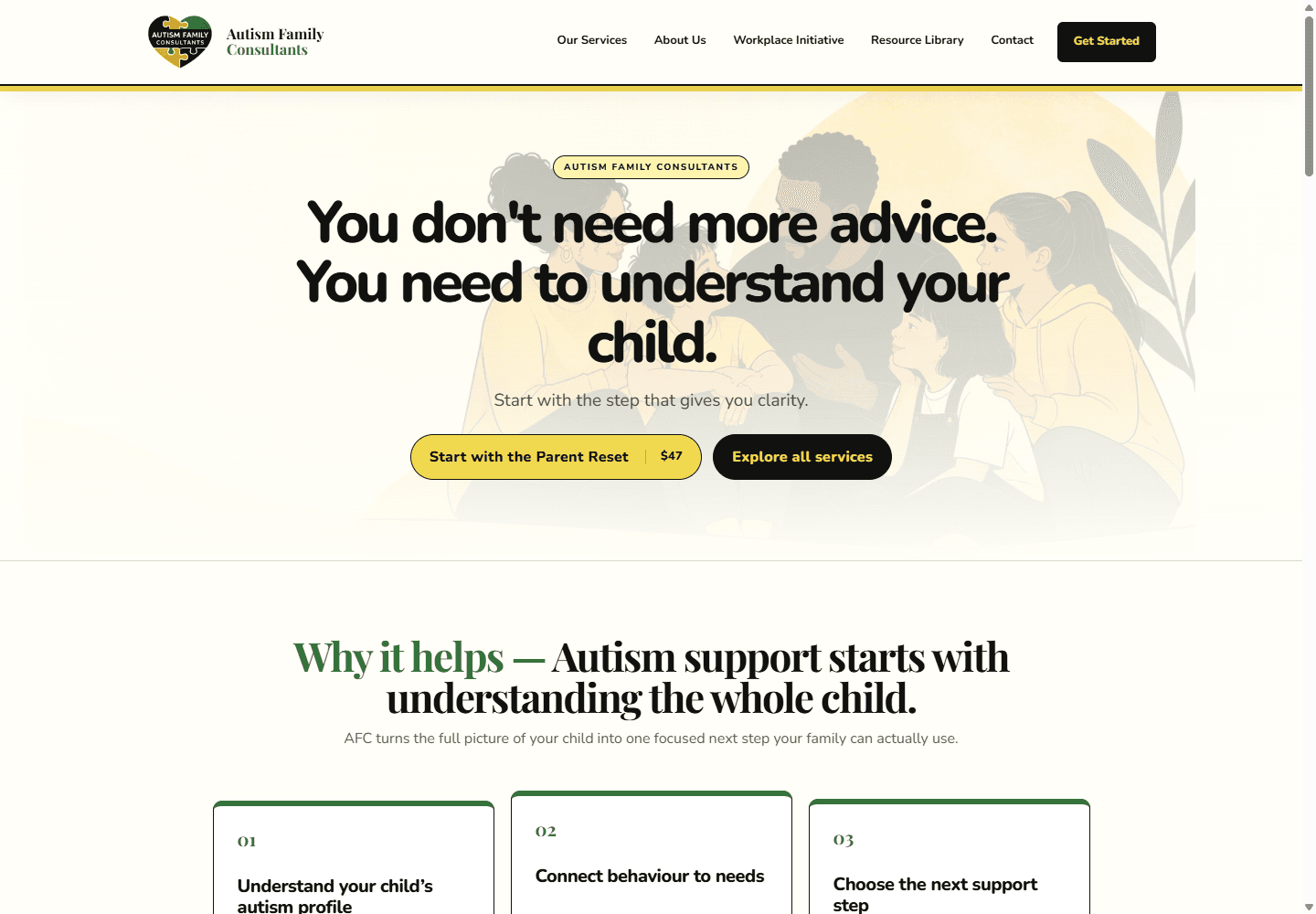 Autism Family Consultants website homepage
